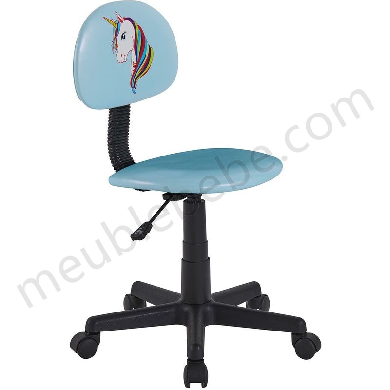 Chaise de bureau pour enfant UNICORN fauteuil pivotant sans accoudoirs hauteur réglable en synthétique bleu clair avec motif licorne en solde - -3