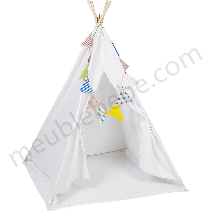 DazHom®120 * 120 * 150cm blanc avec tapis de sol + drapeaux colorés tente en coton pour enfants + pin en solde - -2