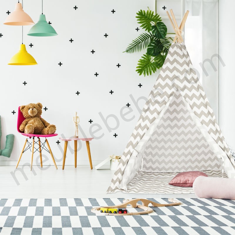 Tente de jeu pour enfants, Tipi intérieur extérieur tente Indien Wigwam, HxlxP:160 x 115 x 115 cm, blanc/gris en solde - -1