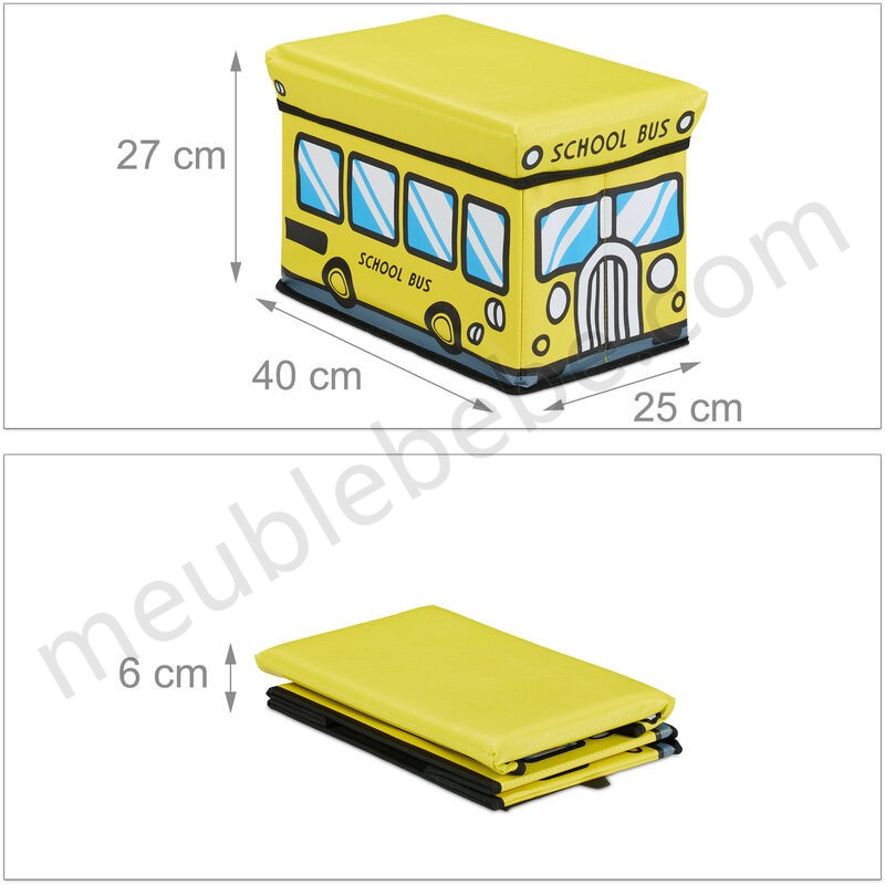 Caisse à jouets pliant, Motif, boîte de rangement avec espace & couvercle, rembourré, 27x40x25 cm, jaune ventes - -3