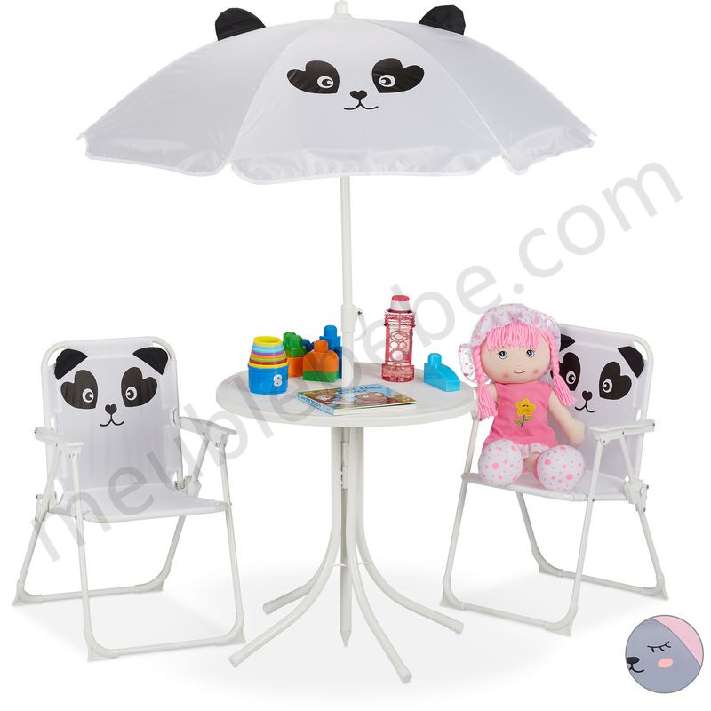 Ensemble chaise table de camping, Chaise enfants avec abat-jour, pliable et table, panda blanc en solde - -0