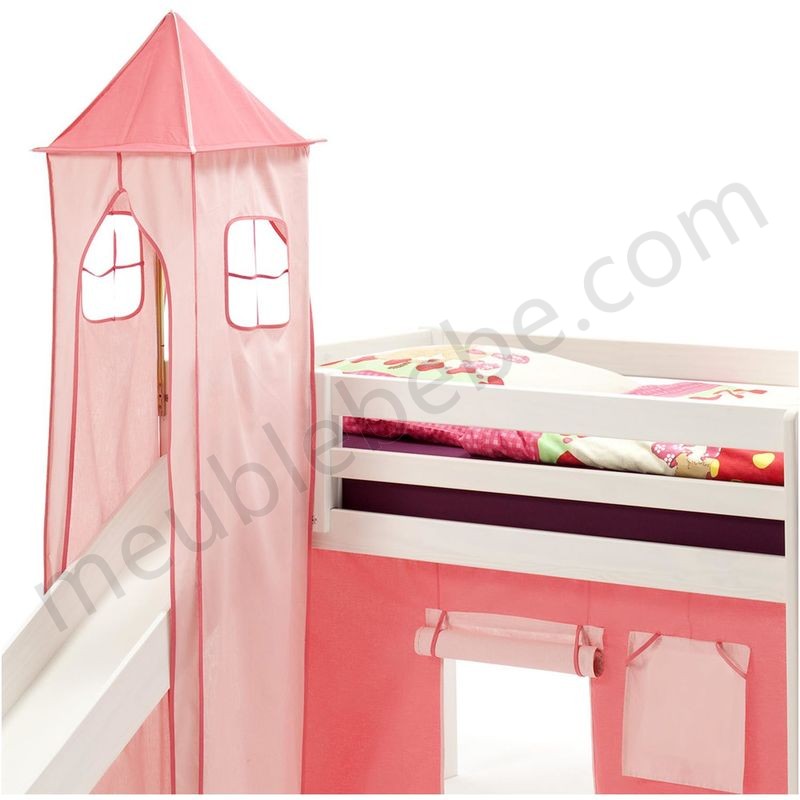 Donjon tour tente pour lit surélevé avec toboggan coton rose en solde - Donjon tour tente pour lit surélevé avec toboggan coton rose en solde