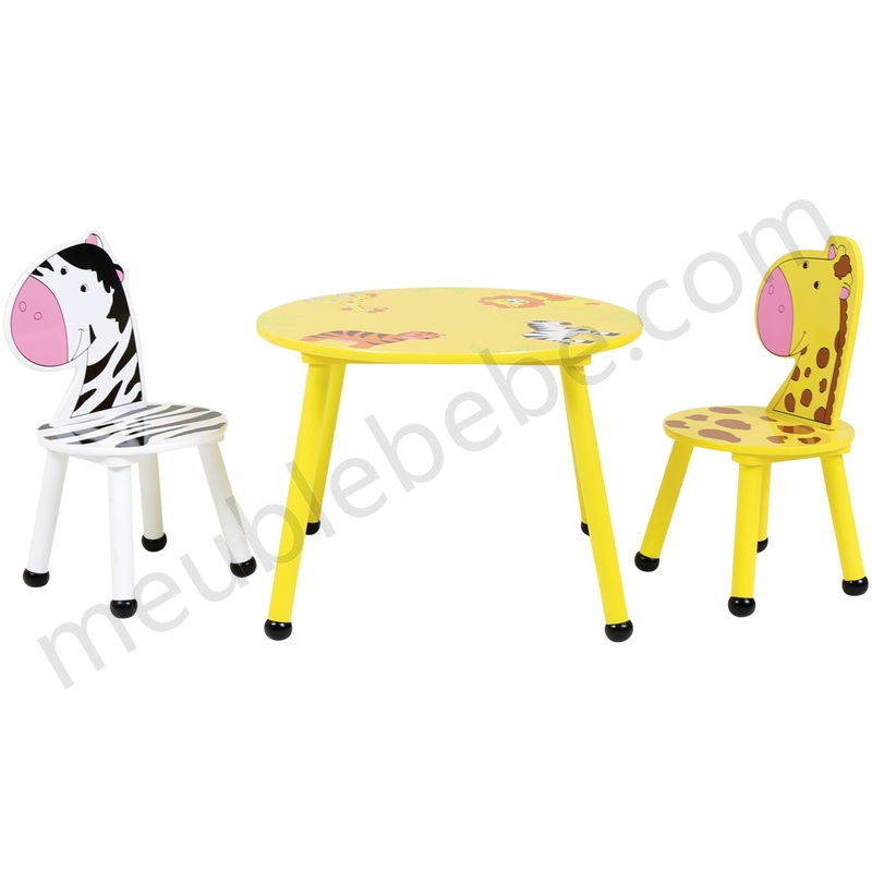 Kids - Lot table et 2 chaises en bois - motif jungle - enfant en solde - Kids - Lot table et 2 chaises en bois - motif jungle - enfant en solde
