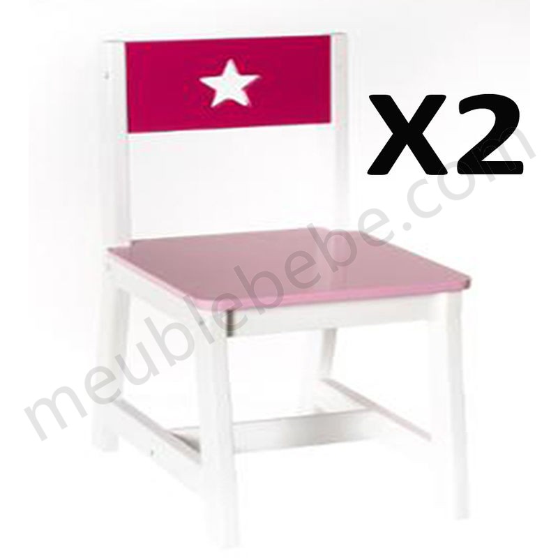 Lot de 2 Chaises pour enfants en bois rose et blanche, L 28 x P 37 x H 56 cm ventes - Lot de 2 Chaises pour enfants en bois rose et blanche, L 28 x P 37 x H 56 cm ventes
