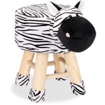 Tabouret enfant motifs animaux pouf 4 pieds assise rembourrée décoration amusant zebre, noir blanc en solde
