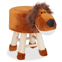 Tabouret enfant motifs animaux pouf 4 pieds assise rembourrée décoration amusant lion, marron ventes