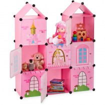 Etagère emboîtable chambre d'enfants,Château de princesse, Plastique, Armoire DIY avec portes, HlP128x110x37cm en solde