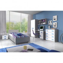 Chambre enfant moderne Myke Bleu 90 x 200 cm - Gris/bleu ou gris/rose en solde