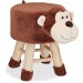 Tabouret enfant motifs animaux pouf 4 pieds assise rembourrée décoration amusant singe, marron en solde - 0