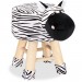 Tabouret enfant motifs animaux pouf 4 pieds assise rembourrée décoration amusant zebre, noir blanc en solde - 0