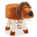 Tabouret enfant motifs animaux pouf 4 pieds assise rembourrée décoration amusant lion, marron ventes - 0