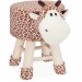 Tabouret enfant motifs animaux pouf 4 pieds assise rembourrée décoration amusant girafe, marron en solde - 0