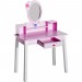 Coiffeuse enfant table de maquillage avec tabouret, 1 tiroir, miroir 59 x 39 x 92 cm bois rose en solde - 3